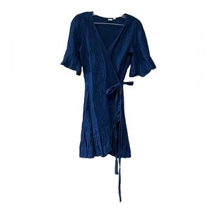Gap Linen Wrap Dress Blue Women's XS